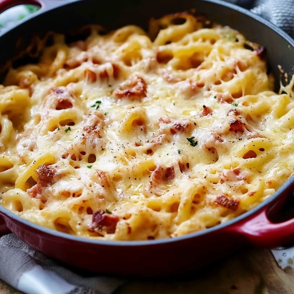 Einfacher Nudelauflauf mit Schinken & Käse