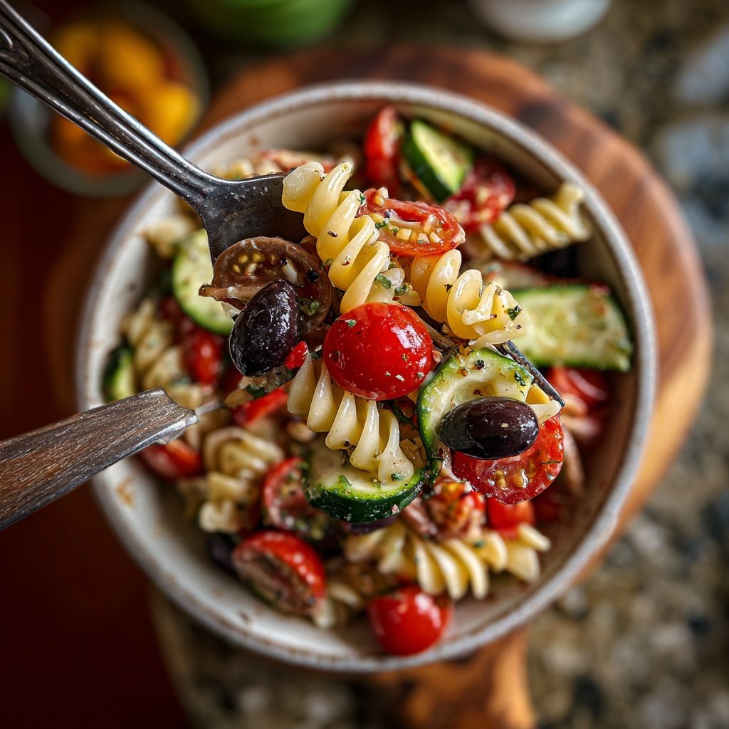 Mediterraner Nudelsalat Mit Zitronendressing